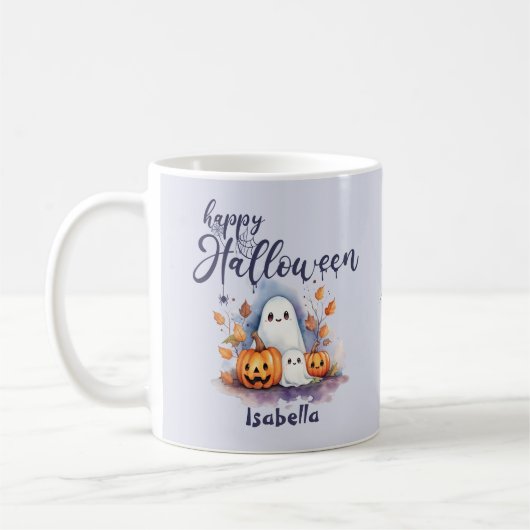 Spooky Halloween Pumpkin Ghost Spider Mok (Links)