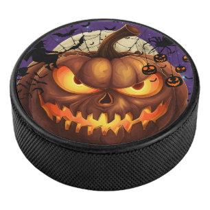Spooky Halloween Pumpkin Hockey Puck 🎃