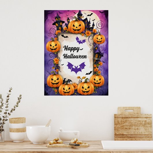 Spooky Halloween Pumpkin Lijst Poster (Keuken)
