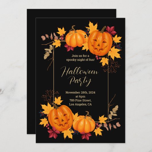 Spooky Halloween Pumpkin Party Uitnodiging (Voorkant / Achterkant)