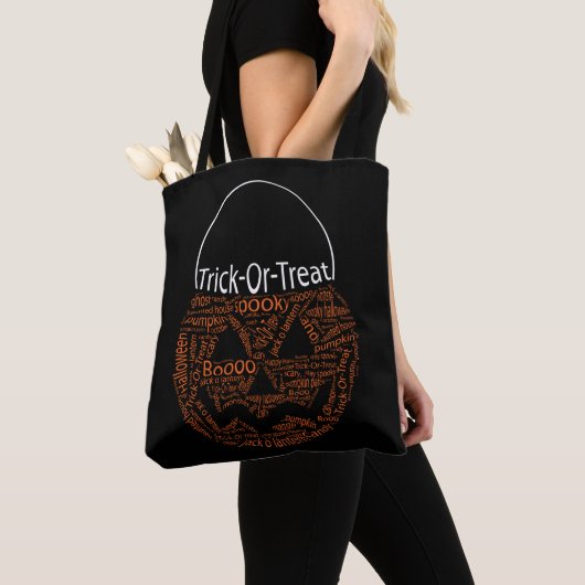 Spooky Halloween Pumpkin Typografie Oranje Black Tote Bag (Dichtbij)