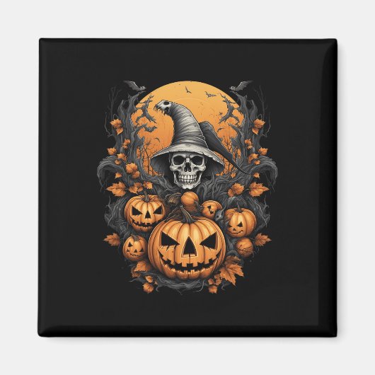 Spooky Halloween Pumpkin Witch Skull Magneet (Voorkant)