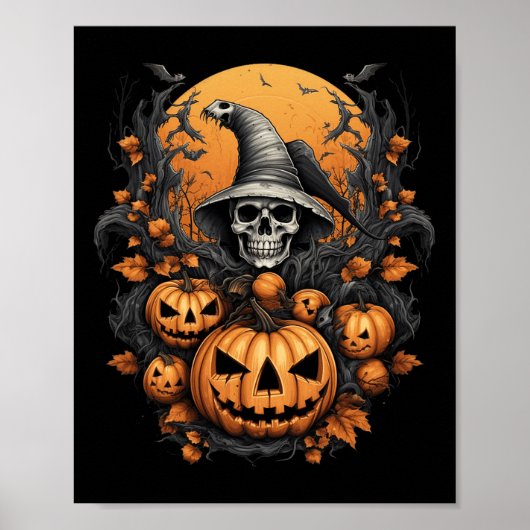 Spooky Halloween Pumpkin Witch Skull Poster (Voorkant)