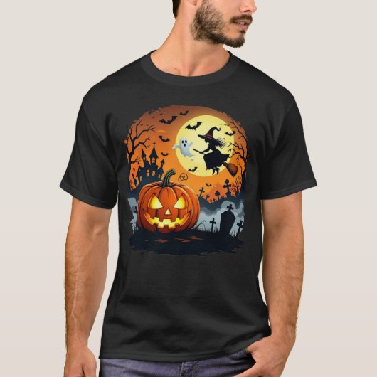 Spooky Halloween Pumpkins & Ghosts | Haunted Night T-shirt (Voorkant)