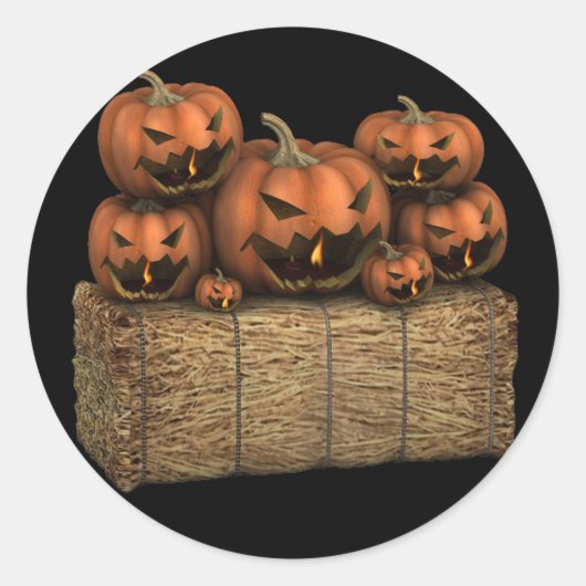 Spooky Halloween Pumpkins Hay Bale Halloween Ronde Sticker (Voorkant)