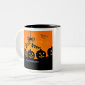 Spooky Halloween Pumpkins Jack-o-Lantern Tweekleurige Koffiemok (Voorkant links)