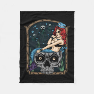 Spooky Halloween Punk Gothic schedel zeemeermin Fleece Deken