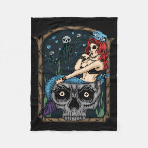 Spooky Halloween Punk Gothic schedel zeemeermin Fleece Deken