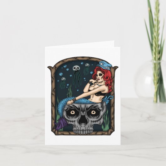 Spooky Halloween Punk Gothic schedel zeemeermin Kaart (Voorkant)