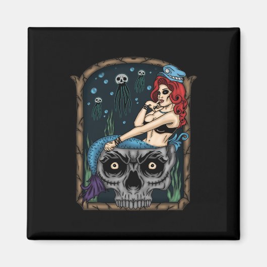 Spooky Halloween Punk Gothic schedel zeemeermin Magneet (Voorkant)