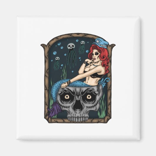 Spooky Halloween Punk Gothic schedel zeemeermin Magneet (Voorkant)