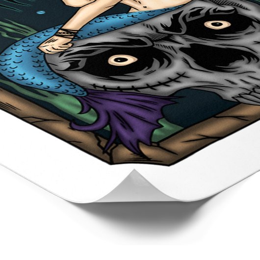 Spooky Halloween Punk Gothic schedel zeemeermin Poster (Hoek)