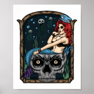 Spooky Halloween Punk Gothic schedel zeemeermin Poster