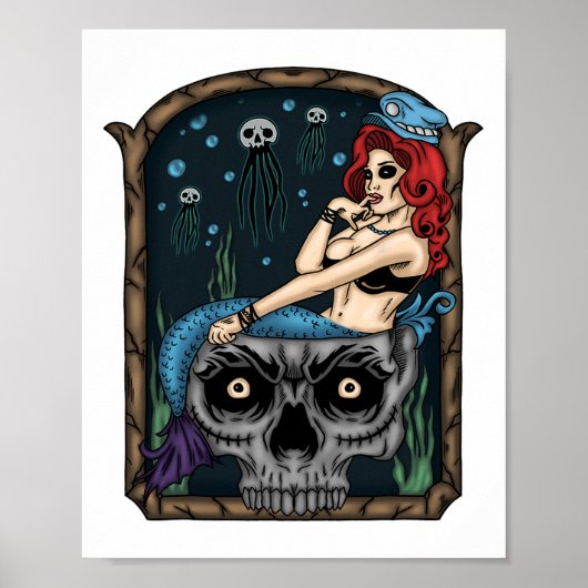 Spooky Halloween Punk Gothic schedel zeemeermin Poster (Voorkant)