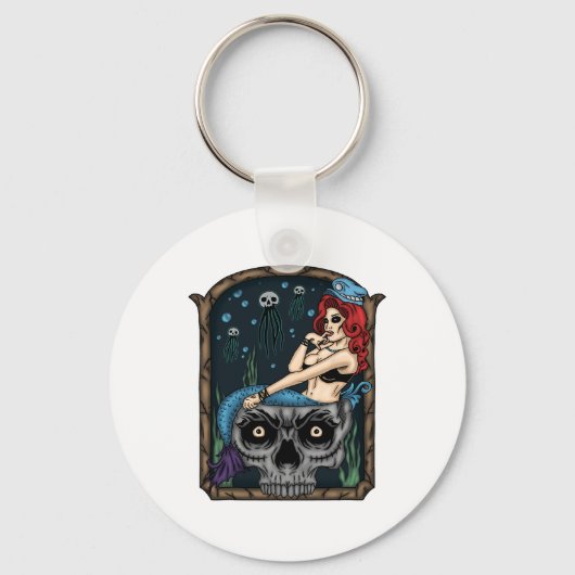 Spooky Halloween Punk Gothic schedel zeemeermin Sleutelhanger (Voorkant)