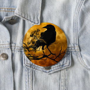 Spooky Halloween Raven in Dead Tree Ronde Button 4,0 Cm