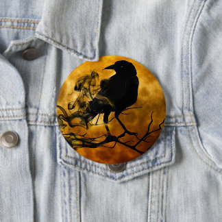 Spooky Halloween Raven in Dead Tree Ronde Button 4,0 Cm