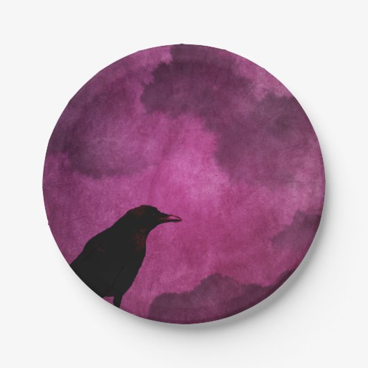 Spooky Halloween Raven Prints Papieren Bordje (Voorkant)