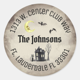 Spooky Halloween ronde Sepia retour adreslabels Ronde Sticker