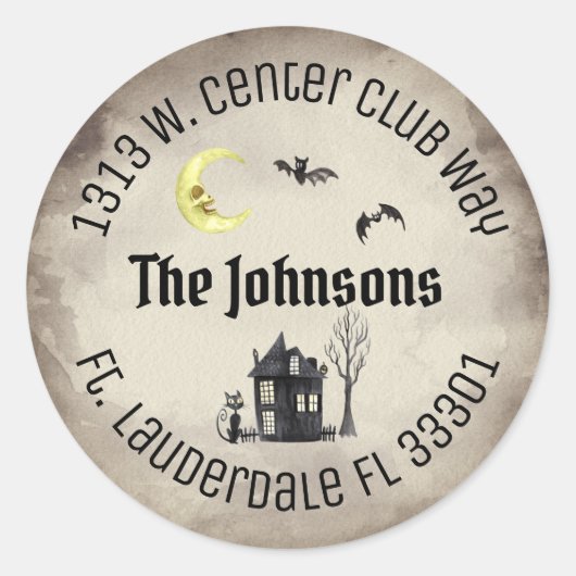 Spooky Halloween ronde Sepia retour adreslabels Ronde Sticker (Voorkant)