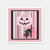 Spooky Halloween Roze en Zwarte Strepen Pompoen Servet (Voorkant)