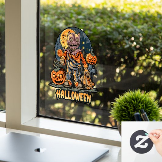 Spooky Halloween Scarecrow Trick-or-Treer Raamsticker (Kantoor)