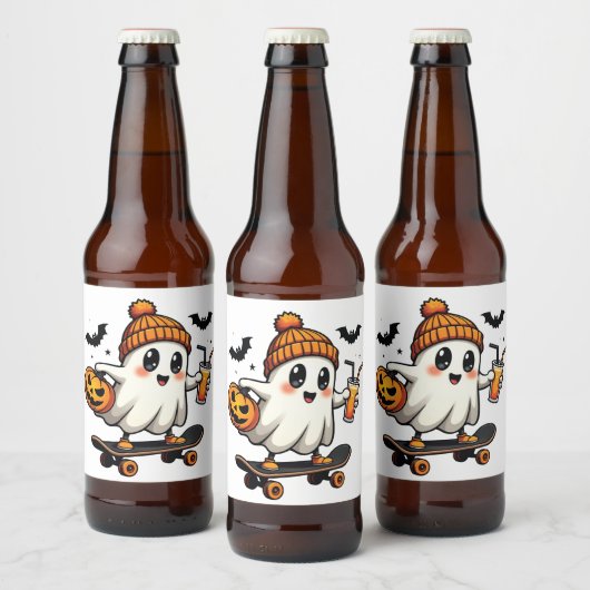 Spooky Halloween Schaatsen Pompoen Spice Ghost Her Bier Etiket (Flessen)