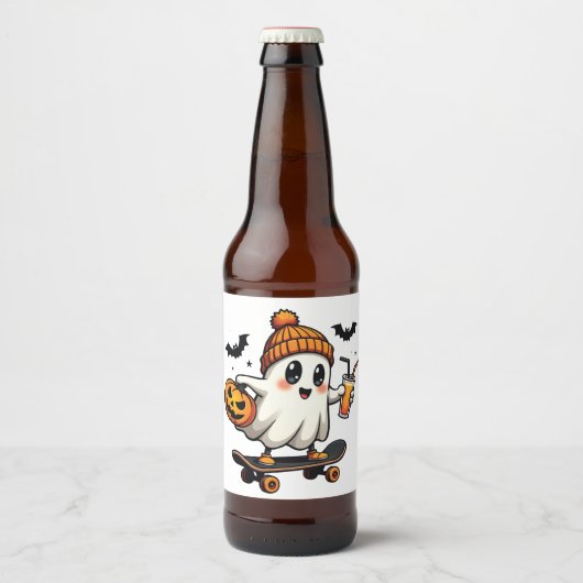 Spooky Halloween Schaatsen Pompoen Spice Ghost Her Bier Etiket (Voorkant)