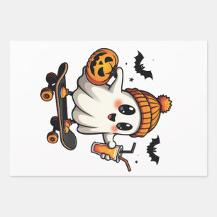Spooky Halloween Schaatsen Pompoen Spice Ghost Her Inpakpapier Vel