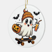 Spooky Halloween Schaatsen Pompoen Spice Ghost Her Keramisch Ornament (Links)