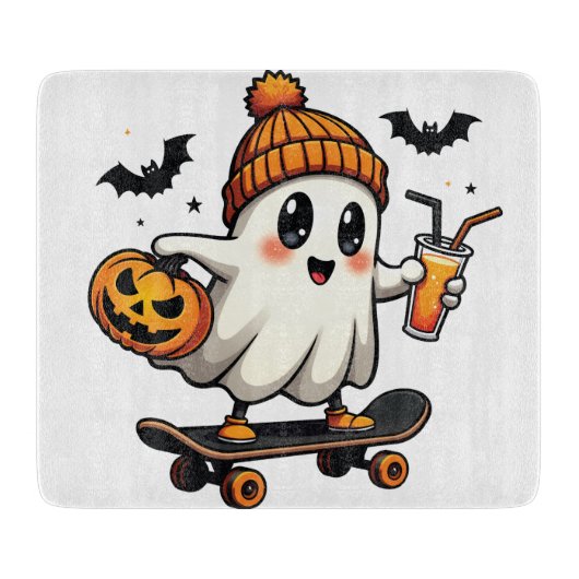 Spooky Halloween Schaatsen Pompoen Spice Ghost Her Snijplank (Voorkant)