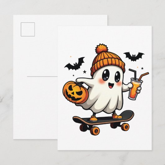 Spooky Halloween Schaatsen Pompoen Spice Ghost Her Uitnodiging Briefkaart (Voorkant / Achterkant)