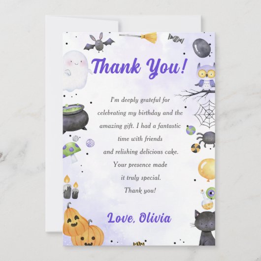 Spooky Halloween Schattige Ghost Party Dank je kaa Bedankkaart (Voorkant)