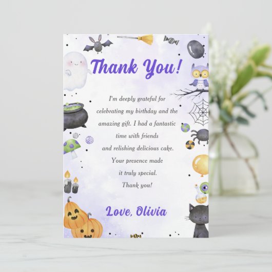 Spooky Halloween Schattige Ghost Party Dank je kaa Bedankkaart (Staand voorkant)