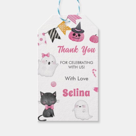 Spooky Halloween Schattige Ghost Verjaardagsfeest Cadeaulabel (Voorkant)