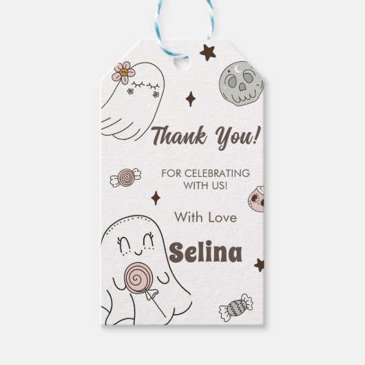 Spooky Halloween Schattige Ghost Verjaardagsfeest Cadeaulabel (Voorkant)