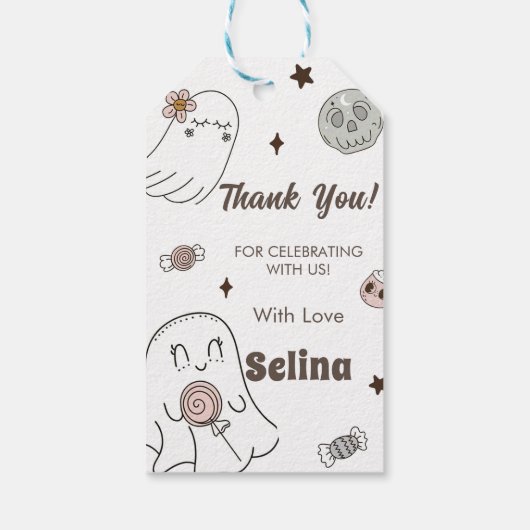 Spooky Halloween Schattige Ghost Verjaardagsfeest Cadeaulabel (Achterkant)