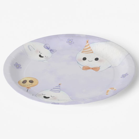 Spooky Halloween Schattige Ghost Verjaardagsfeest Papieren Bordje (Gekanteld)