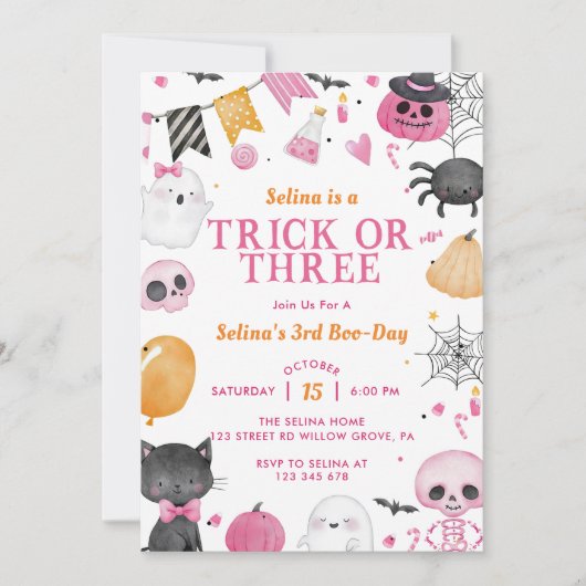 Spooky Halloween Schattige Spook 3e Verjaardagsfee Kaart (Voorkant)