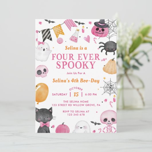 Spooky Halloween Schattige Spook 4e Verjaardagsfee Kaart (Staand voorkant)