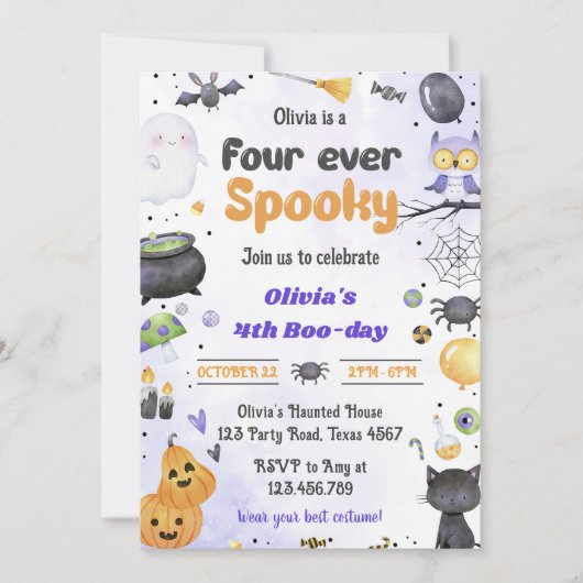 Spooky Halloween Schattige Spook 4e Verjaardagsfee Kaart (Voorkant)