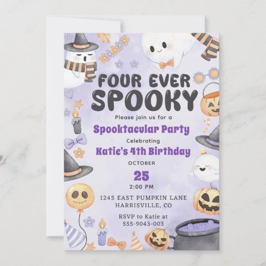 Spooky Halloween Schattigee Ghost 4th Verjaardag Kaart (Voorkant)