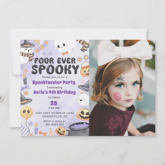 Spooky Halloween Schattigee Ghost 4th Verjaardagsf Kaart (Voorkant)