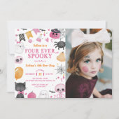 Spooky Halloween Schattigee Ghost 4th Verjaardagsf Kaart (Voorkant)