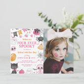 Spooky Halloween Schattigee Ghost 4th Verjaardagsf Kaart (Staand voorkant)