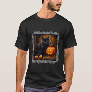 Spooky Halloween Schattigee zwarte kat en Jack o l T-shirt