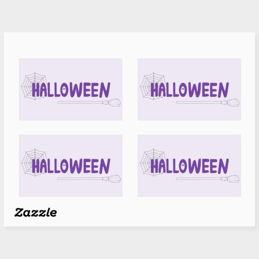 Spooky Halloween Script with Witch and Web Artwork Rechthoekige Sticker (Vel)