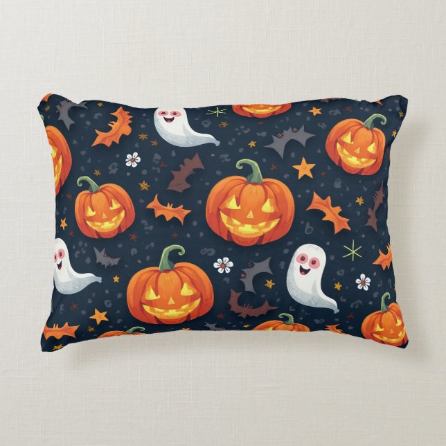 Spooky Halloween Sierkussen met Pumpkins & Ghost Accent Kussen (Voorkant)
