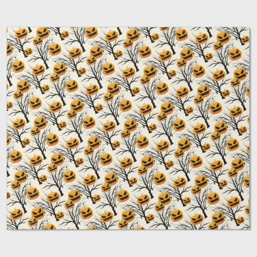 Spooky Halloween Sinaasappel Zwart Wrapping Papier (Vlak)