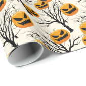 Spooky Halloween Sinaasappel Zwart Wrapping Papier (Rol Hoek)